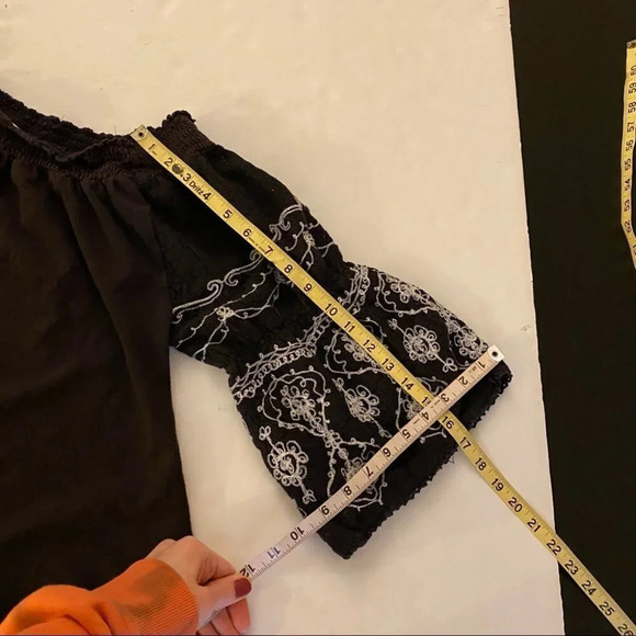 Free People Off Shoulder Embroidered Jersey Blouse Small Lace Bell Half Sleeve - Picture 10 of 11